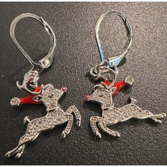 Rhinestone Reindeer Holiday Dangle Earrings Jewelry - Picture 1 of 4